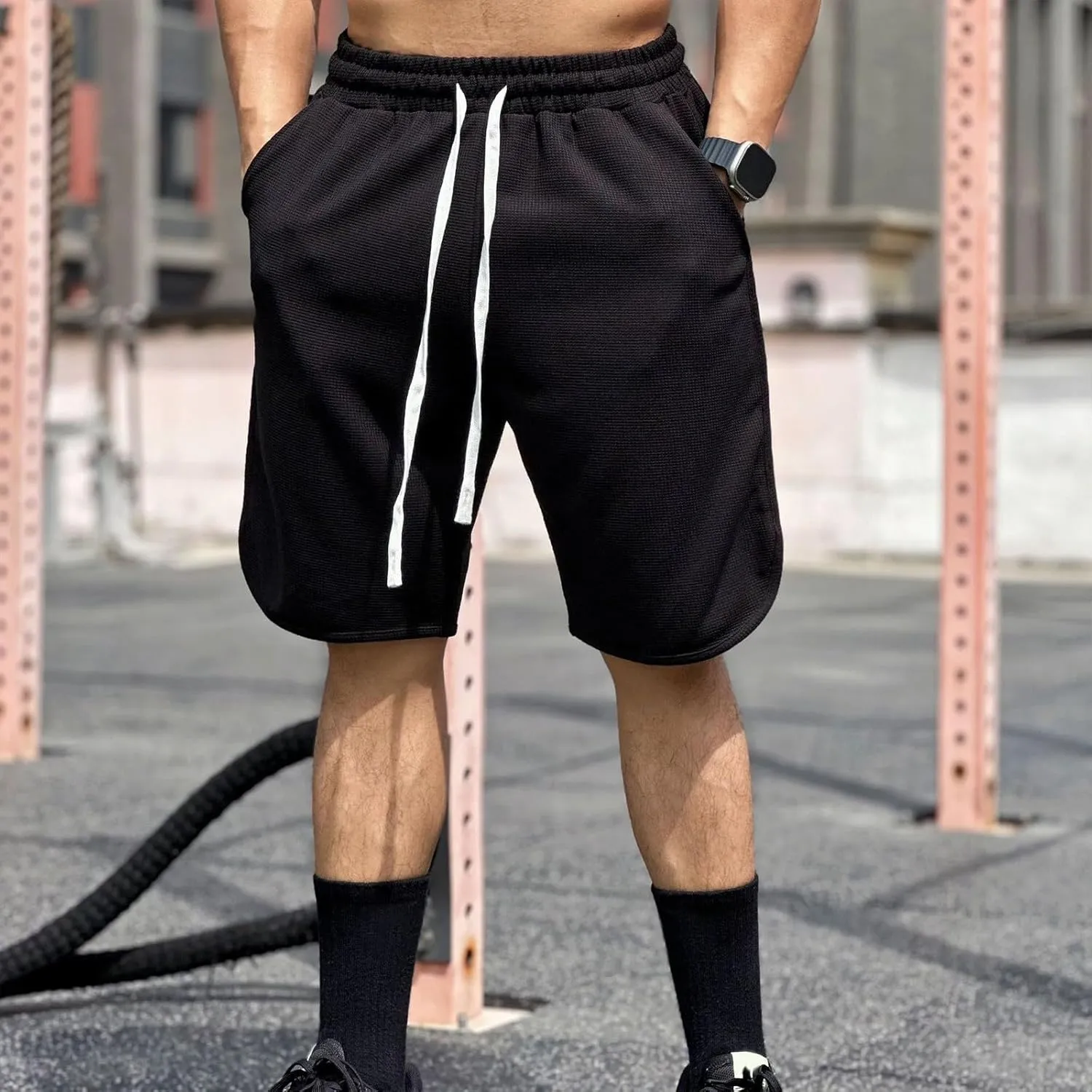 Alalaso Big and Tall Shorts for Men Cotton Shorts for Men Mens Drawstring Shorts Sport Cargo Shorts Drawstring Belted