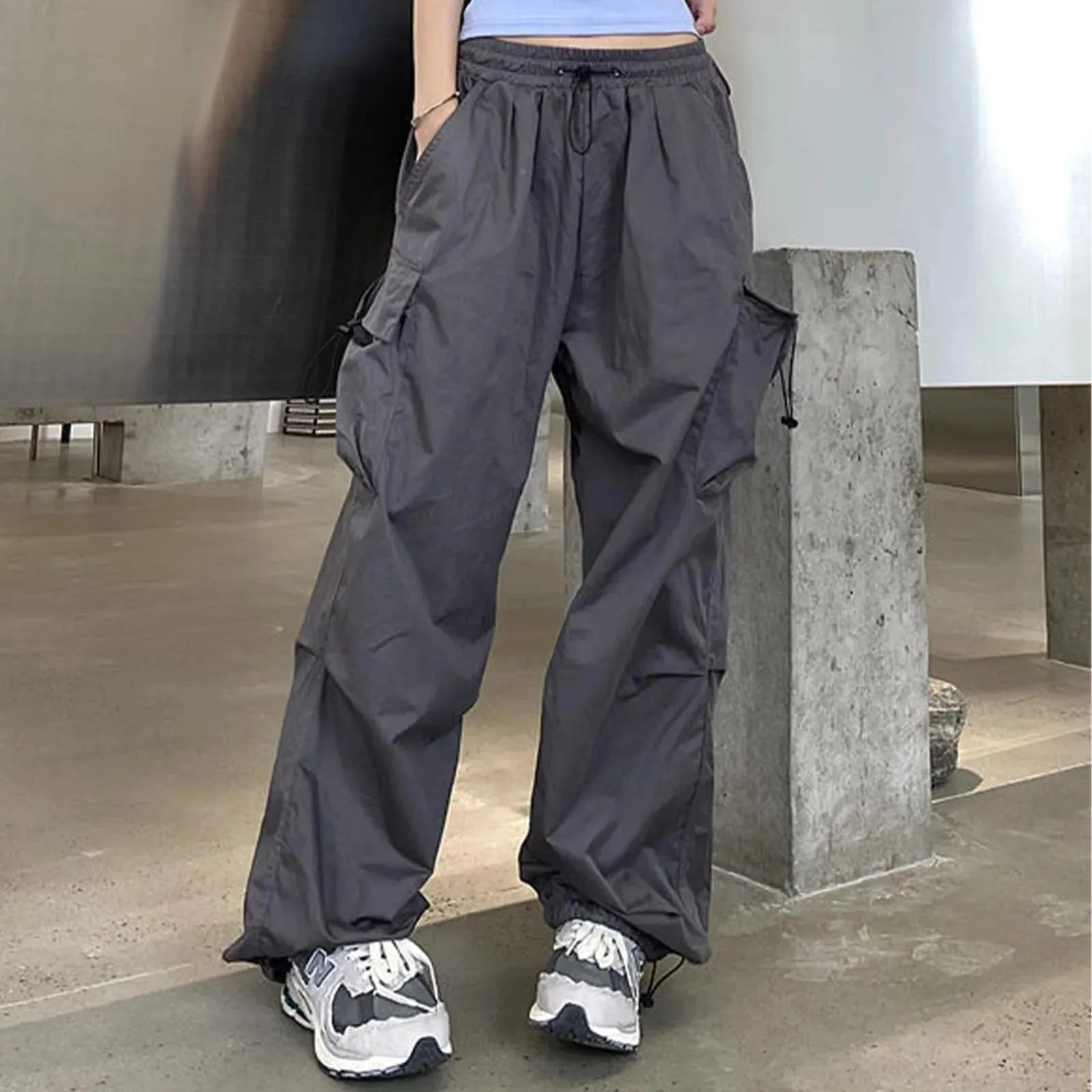 Army Green Cargo Sweat Streetwear Hip Hop Joggers Drawstring Casual Loose Wide Leg Plus Size Womens Baggy Pants