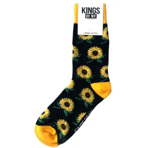 Black Sunflower Floral Mens Socks