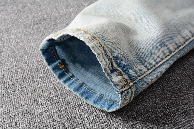 Light Blue Peace Patchwork Decorated Jeans