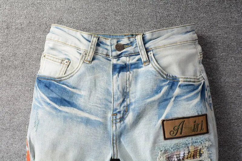 Light Blue Peace Patchwork Decorated Jeans