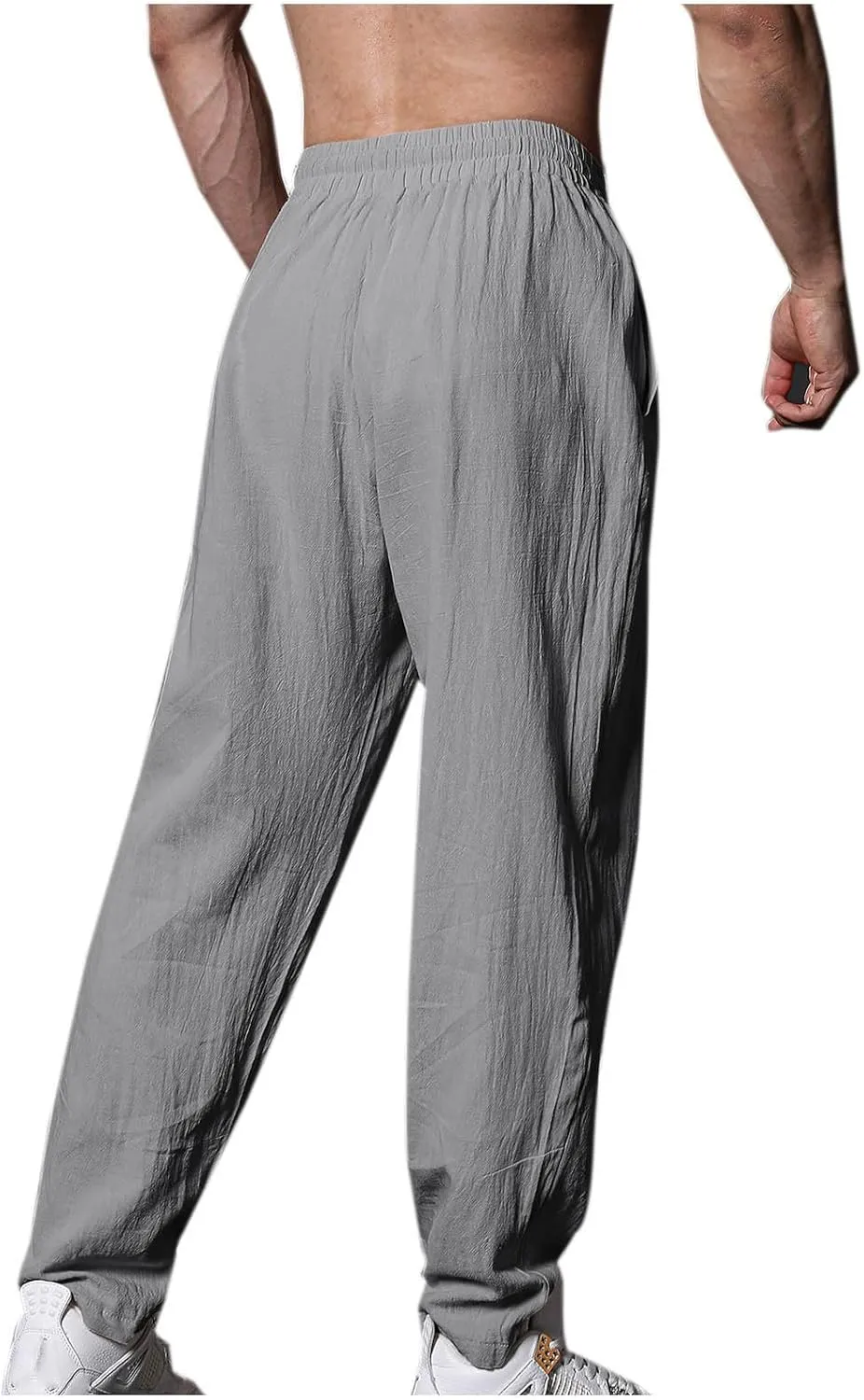 Men's Linen Pants Casual Loose Fit Workout Yoga Pants Drawstring Lightweight Baggy Beach Summer Trousers with Pockets