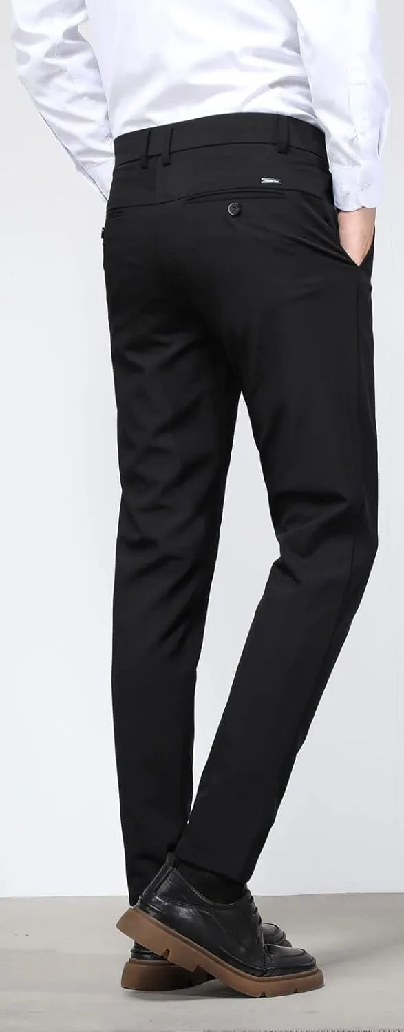Plaid&Plain Men's 4-Way Flex Stretch Slim Fit Dress Pants